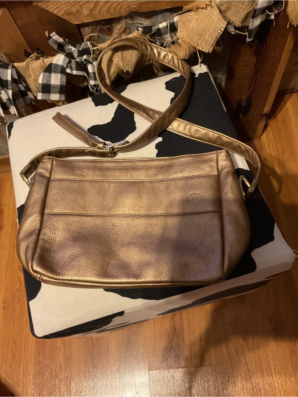 SAS Purse Rose Gold Pebbled Leather Shoulder Bag Vintage